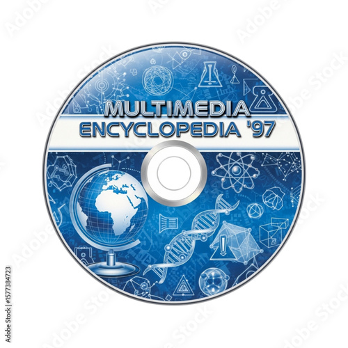 A CD-ROM disc featuring a blue design with scientific symbols and text.
