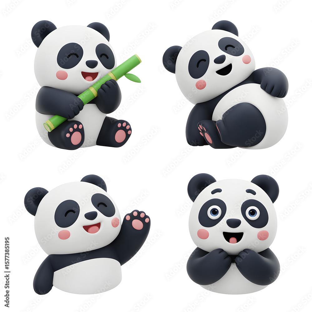 Naklejka premium Cartoon Pandas in Sitting and Sleeping Poses