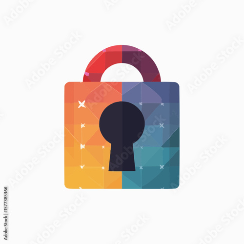 Jammed lock icon with keyhole on white background in flat vector style 