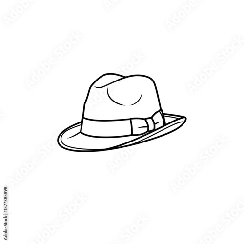 A simple line drawing of a fedora hat with a ribbon.