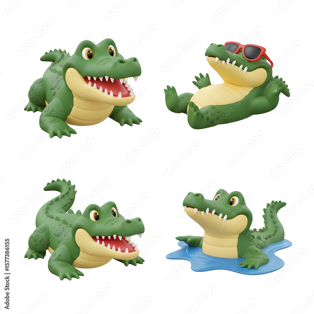 Fototapeta premium Cartoon Crocodile Characters in Different Actions