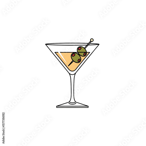 A classic martini cocktail garnished with olives, presented in a stemmed glass.
