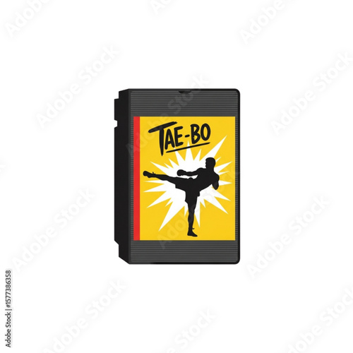 Retro video game cartridge cover design featuring a Tae-Bo fighter in action.