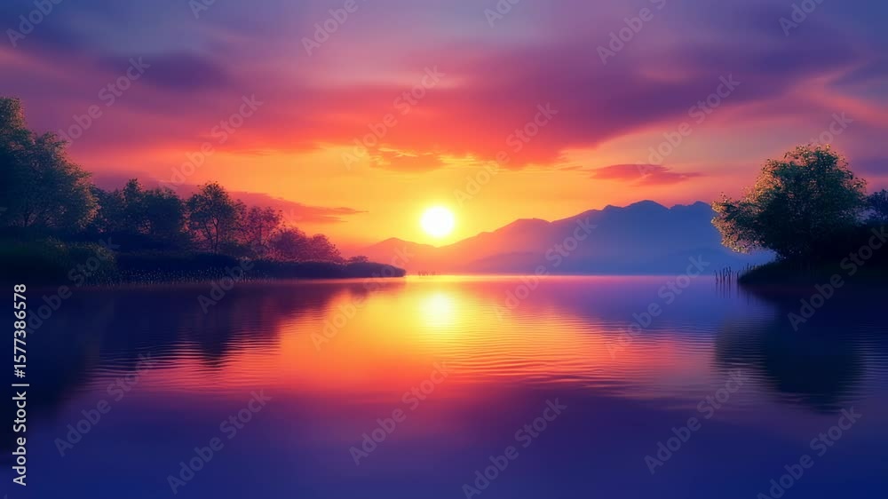 mountain view in the middle of the lake at sunset mountain view in the middle of the lake at sunset