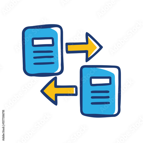 Two documents are transferring data isolated on white background