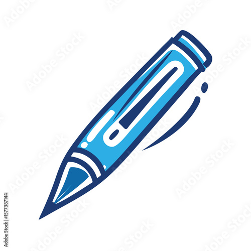 A blue pen isolated on white background is displayed