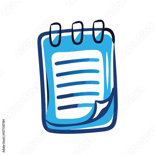A blue notepad isolated on white background is displayed
