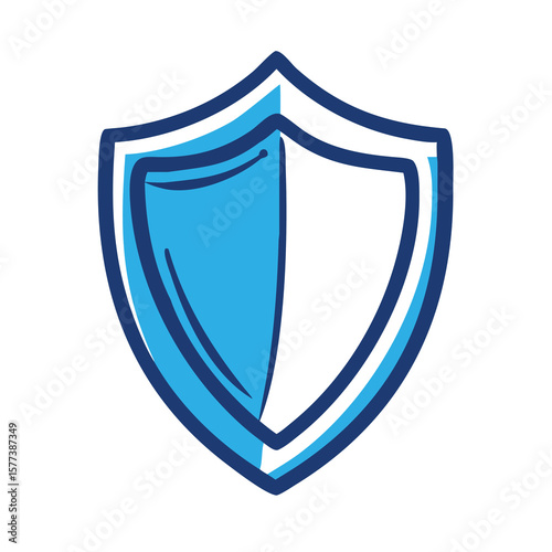 A blue shield icon isolated on white background represents protection