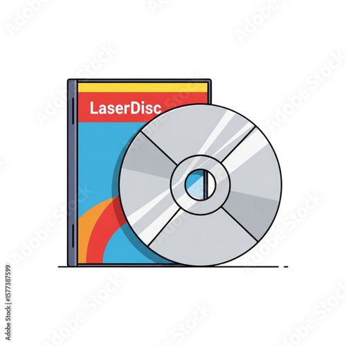 A colorful illustration of a laser disc and its case.