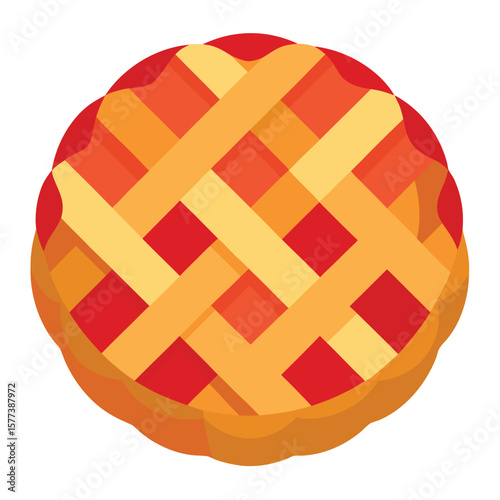 Deliciously rendered vector illustration of a golden brown baked apple pie with a perfectly woven lattice crust presented in vibrant cmyk colors