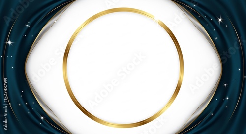 Elegant Gold Circle Frame on Dark Blue Silk with Sparkling Stars