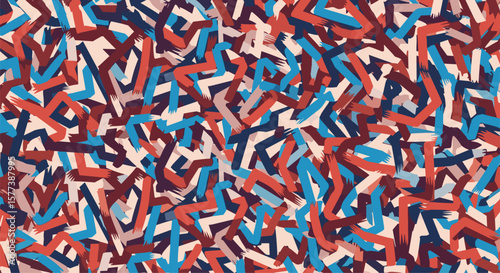 Abstract energetic swirling pattern of jagged lines in bold retro colors creating a chaotic and dynamic visual texture