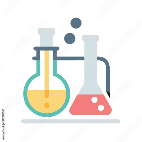 Two beakers filled with liquid isolated on white background
