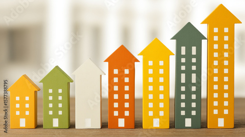 Colorful Wooden Blocks Illustrate Rising Real Estate Market Growth