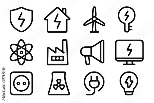 Energy and power icons in modern linear style