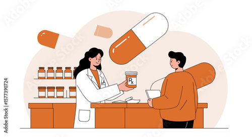 Pharmacy interaction with pharmacist and customer amidst medication