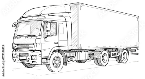 truck sketch black and white illustration SVG
