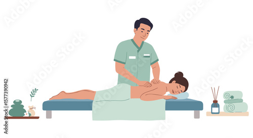 Relaxing spa treatment with professional massage therapist in calm setting