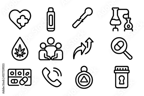 Medical and science icons set: health, research, and communication
