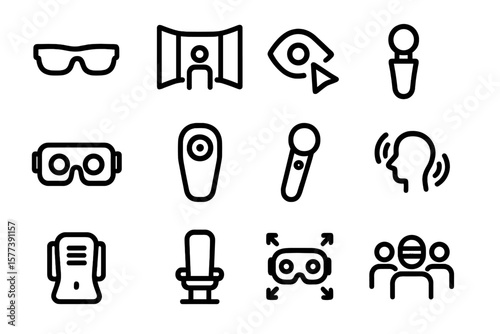 Virtual reality icons: engaging minimalist symbols for modern tech interfaces