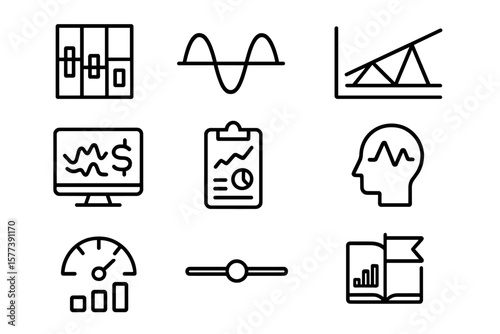 Minimalist line icons for data analytics and statistical visualization