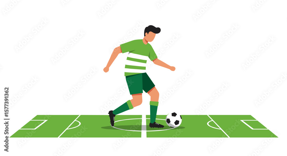Fototapeta premium Flat design soccer player dribbling on field