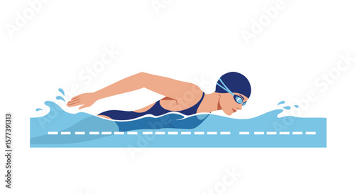 Freestyle swimming in pool: athlete performing front crawl technique
