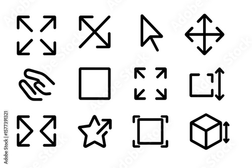 Set of minimalist interface icons for resize and selection tools in digital design