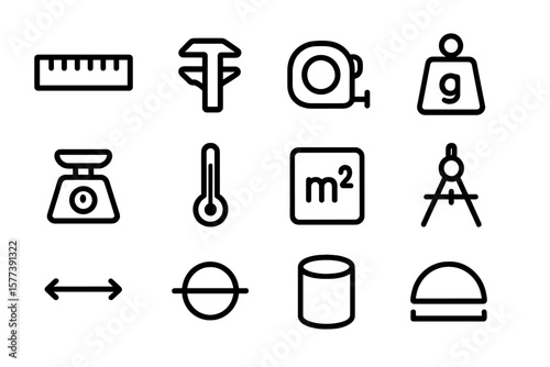 Measurement icons collection: tools for precision and calculation