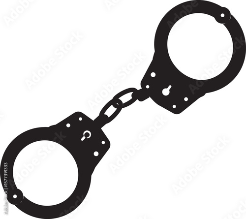 Black and white vector illustration of opened handcuffs depicting law justice and crime themes