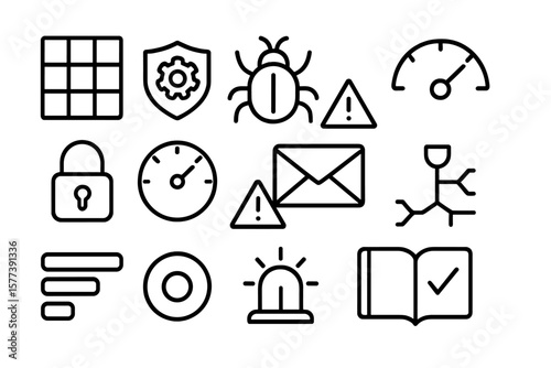 Cybersecurity icons set: minimalist design for network protection and data safety