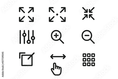 User interface icons set: zoom, rescale, and edit tools in minimalistic design