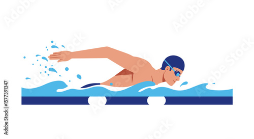 Flat design of swimmer freestyle stroke in action with splashing water