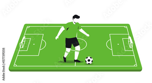 Silhouette soccer player in action on green field background