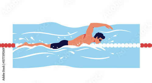 Swimmer in motion: dynamic flat design of athlete in pool