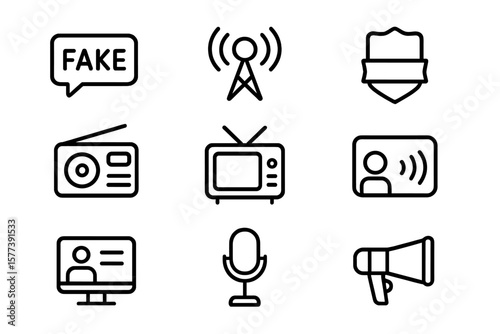 Media and communication icons set highlighting fake news concept