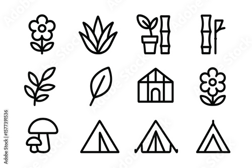Gardening and nature icons on dark background