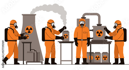 Scientists in hazmat suits working in nuclear facility