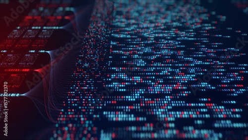 Fotografi Neural Network Big Data Flow Visualization, Binary Code Matrix, AI Machine Learn