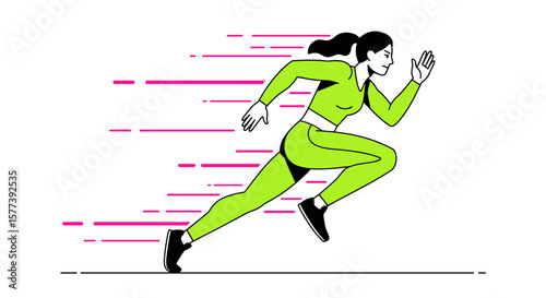 Dynamic runner in motion with sleek green sportswear and modern design elements