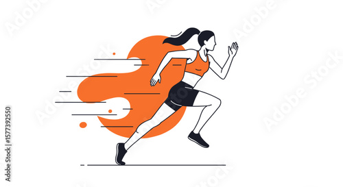Dynamic running woman: capturing the energy of fitness and speed in motion