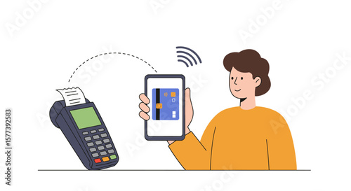Contactless payment concept: mobile nfc transaction with card reader and smartphone