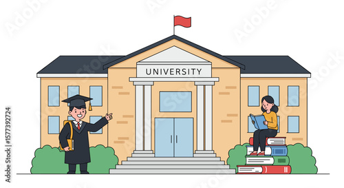 Academic pursuits at university campus with students and graduation theme
