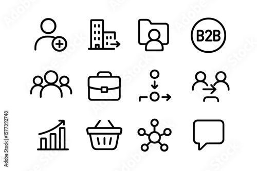 Minimalist business icons set featuring communication and network symbols