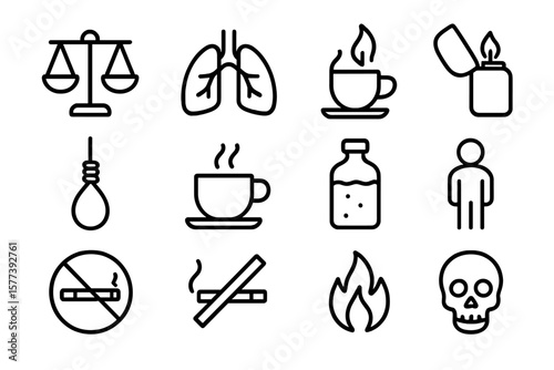 Minimalist black and white icons on risk and lifestyle choices