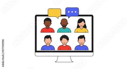 Diverse online meeting: flat design virtual communication concept