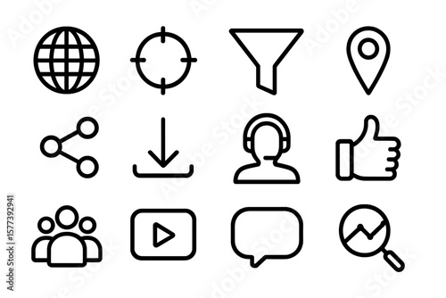 Simple black icons set on textured background for web and app design