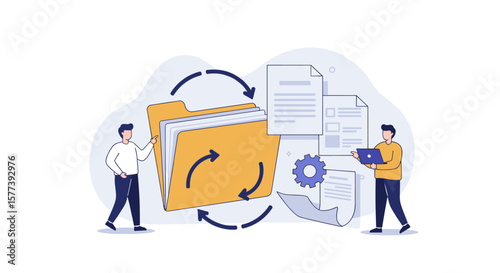 Data synchronization concept with teamwork and efficient file management