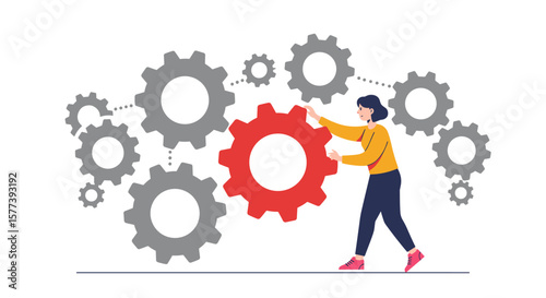 Collaborative problem solving concept with connected gears and teamwork