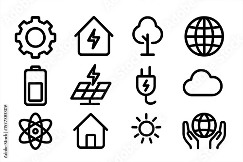 Sustainable energy icons: eco-friendly technology and renewable resources
